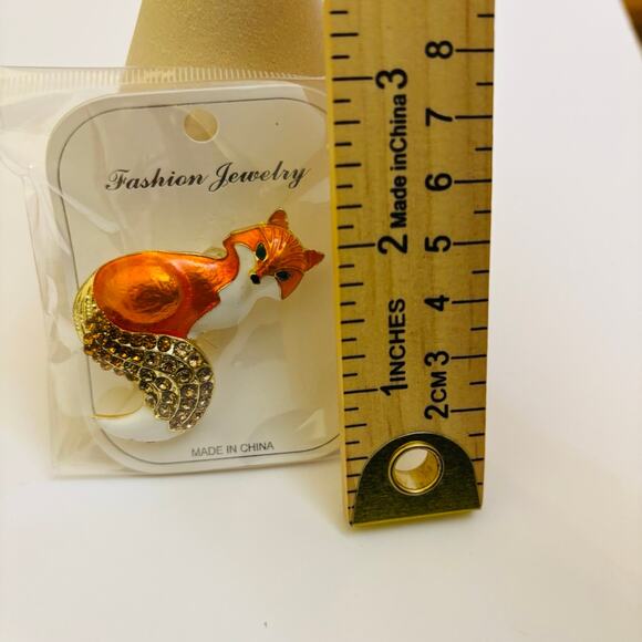 Orange Fox Enamel Rhinestone Brooch - Picture 5 of 5